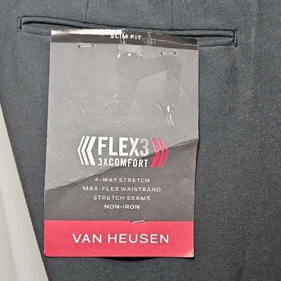 Van Heusen Charcoal Gray Slim Fit Flex 3 Comfort Dress Pants - Picture 3 of 11
